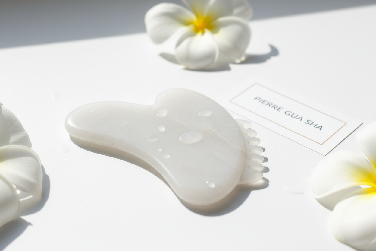 Pierre Gua Sha Jade Blanc sur fond blanc clair